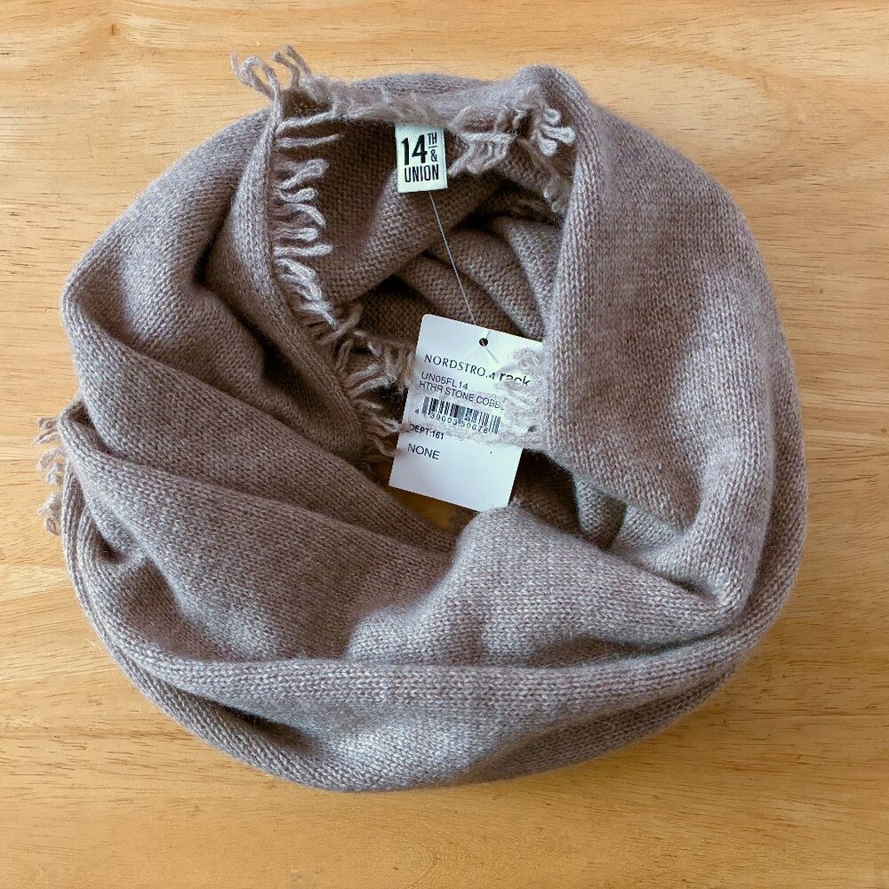 NWT 14th & Union Taupe 100% Cashmere Infinity Loop Scarf